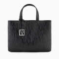Armani Exchange Glossy Black Embossed Logo Tote Bag-thumb-0