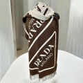 Prada Milano Symbole Reversible Dark Brown Wool-Cashmere Scarf-thumb-2