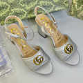 Gucci Marmont Silver Mid High Heel Sandals-thumb-0