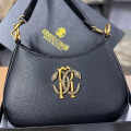 Roberto Cavalli Vintage RC Oxidised Logo Black Shoulder Bag-thumb-0