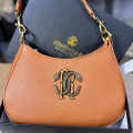 Roberto Cavalli Vintage RC Oxidised Logo Brown Shoulder Bag-thumb-0