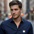 Armani Exchange Navy Blue Cotton Shirt-thumb-0