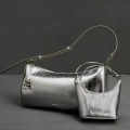 Charles & Keith Augustine Metallic Eel-Effect Silver Scultured Bag-thumb-0