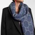 Gucci GG Monogram Bee Warm Blue Reversible Cashmere Stole-thumb-1