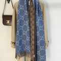 Gucci GG Monogram Bee Warm Blue Reversible Cashmere Stole-thumb-3