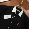 Ami Paris Heart Logo Black Striped Shirt-thumb-1