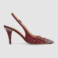 Gucci Women's Crystal Horsebit Red Slingback Heels Sandles-thumb-1