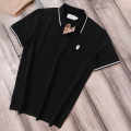 Coach Embroidered logo Striped Pique Black Polo T-shirt-thumb-2
