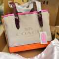 Coach Laurel White & Orange Mollie Colour Block Tote Bag-thumb-2