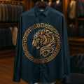 Versace Black Lion Print Premium Quality Cotton Shirt-thumb-1