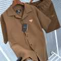 Prada Embroidered Brown Premium Shirt & Shorts Combo-thumb-2