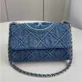 Tory Burch Fleming Soft Blue Denim Satchel Tote Bag-thumb-1