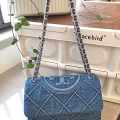 Tory Burch Fleming Soft Blue Denim Satchel Tote Bag-thumb-2