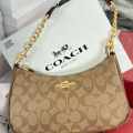 Coach Teri Signature Canvas Shoulder Brown Bag-thumb-0