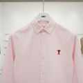 Ami Paris Heart Logo Pink Striped Shirt-thumb-1