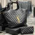 Saint Laurent Black Quilted Leather Maxi Icare Shopping Tote Bag-thumb-0