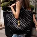 Saint Laurent Black Quilted Leather Maxi Icare Shopping Tote Bag-thumb-1