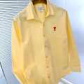 Ami Paris Heart Logo Yellow Striped Shirt-thumb-2