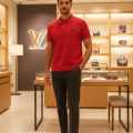 Louis Vuitton Red Embroidery Logo Premium T-shirt-thumb-0