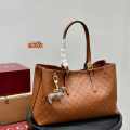 Gucci Emblem Brown Tote Bag With Charm-thumb-0