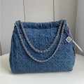 Tory Burch Fleming Blue Denim Satchel Tote Bag-thumb-0