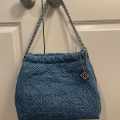 Tory Burch Fleming Blue Denim Satchel Tote Bag-thumb-2