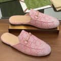 Gucci GG Women's Princetown Pink Flat Sandals with Crystal Horsebit-thumb-1