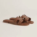 Hermes Oran Brown Flat Sandals-thumb-2