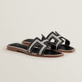 Hermes Oran Black Flat Sandals-thumb-1