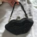 Swvaroski Lip Shape Party Wear Black Clutch Bag-thumb-1