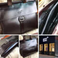 Mont Blanc Dark Brown Leather Laptop Bag-thumb-1