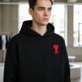 Ami Black Embroidery Logo Hoodie-thumb-2