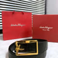 Salvatore Ferragamo Golden & Black Premium Quality Leather Belt-thumb-1