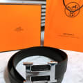 Hermes Silver Premium Quality Leather Belt-thumb-3