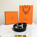 Hermes Silver Premium Quality Leather Belt-thumb-2