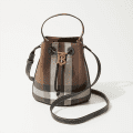 Burberry Dark Birch Brown Checked Bucket Bag-thumb-0