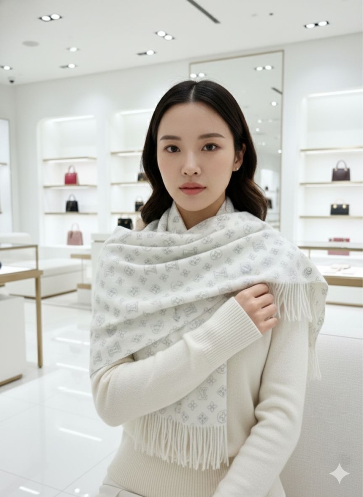 Louis Vuitton White Cashmere Reversible Muffler-0