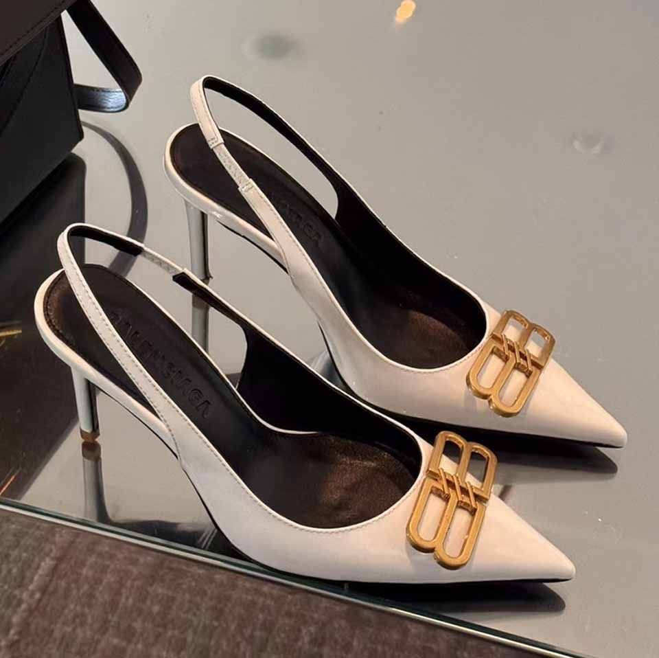 Balenciaga BB White Mid High Heel Sandals-0