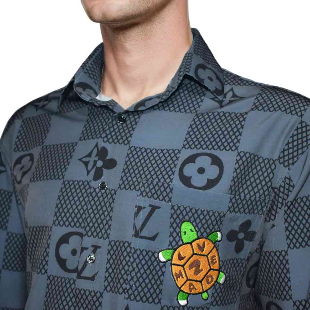 Louis Vuitton Grey Monogram Printed Premium Quality Shirt-3