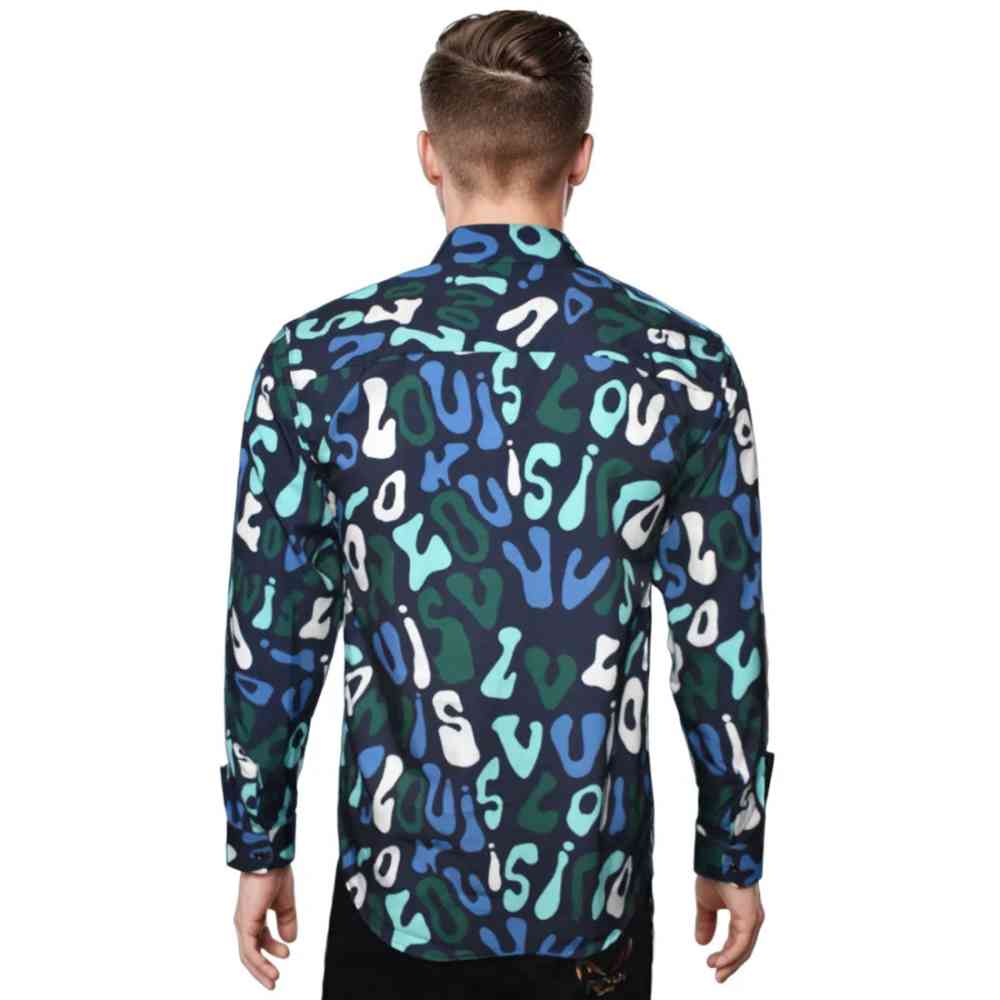 Louis Vuitton Navy Blue & Green Premium Quality Long Sleeve Shirt-1