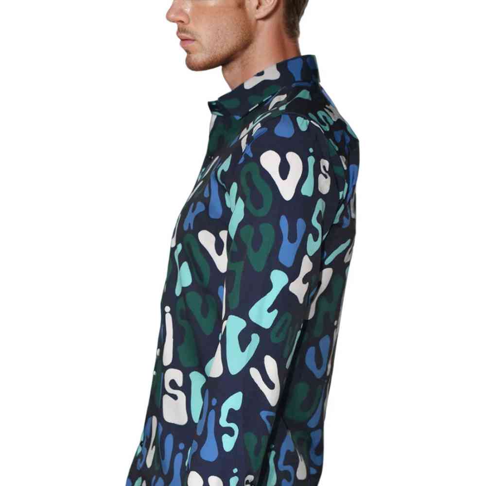 Louis Vuitton Navy Blue & Green Premium Quality Long Sleeve Shirt-3