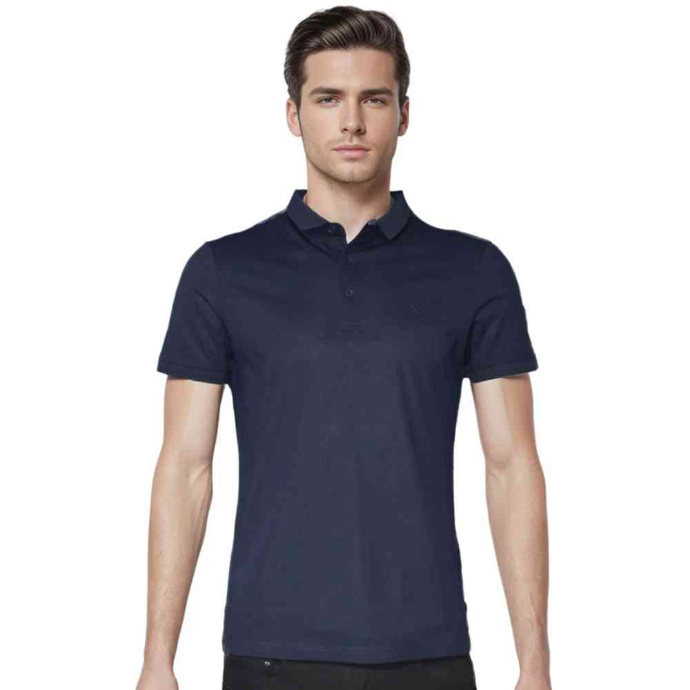Navy Blue Louis Vuitton Embroidery Logo White Premium T-shirt