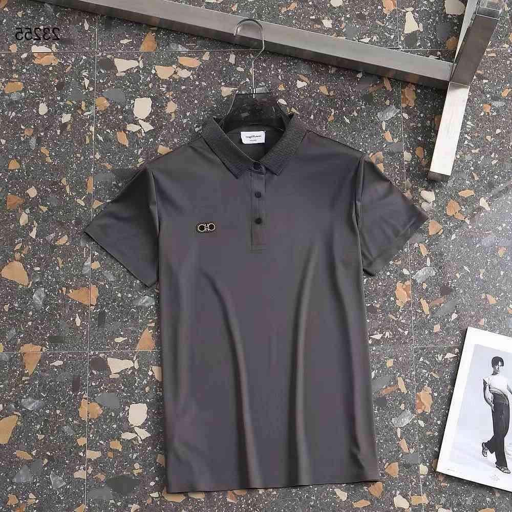 Ferragamo Grey Embossed Logo Premium Polo T-shirt-thumb-5