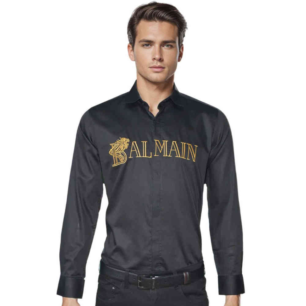 Black Balmain Green Premium Quality Long Sleeve Shirt