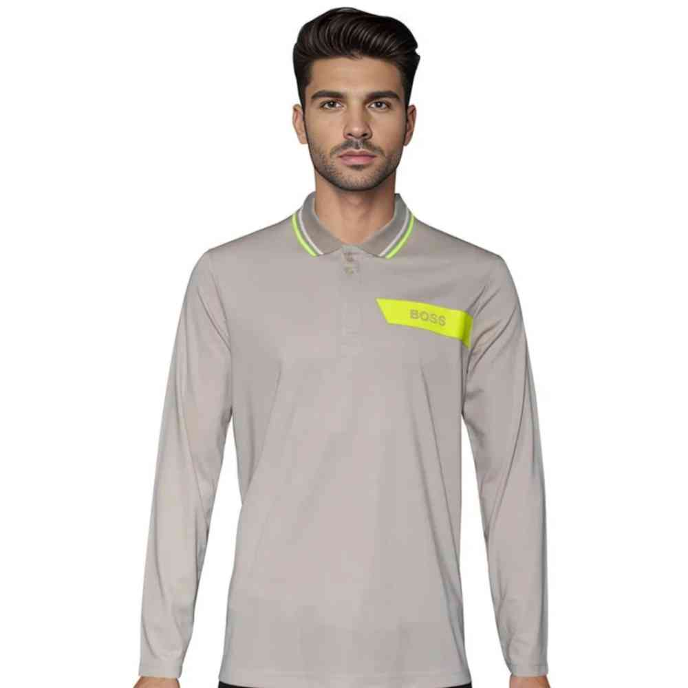 Cream BOSS Black Interlock Cotton Polo T-shirt with Stripe Logo