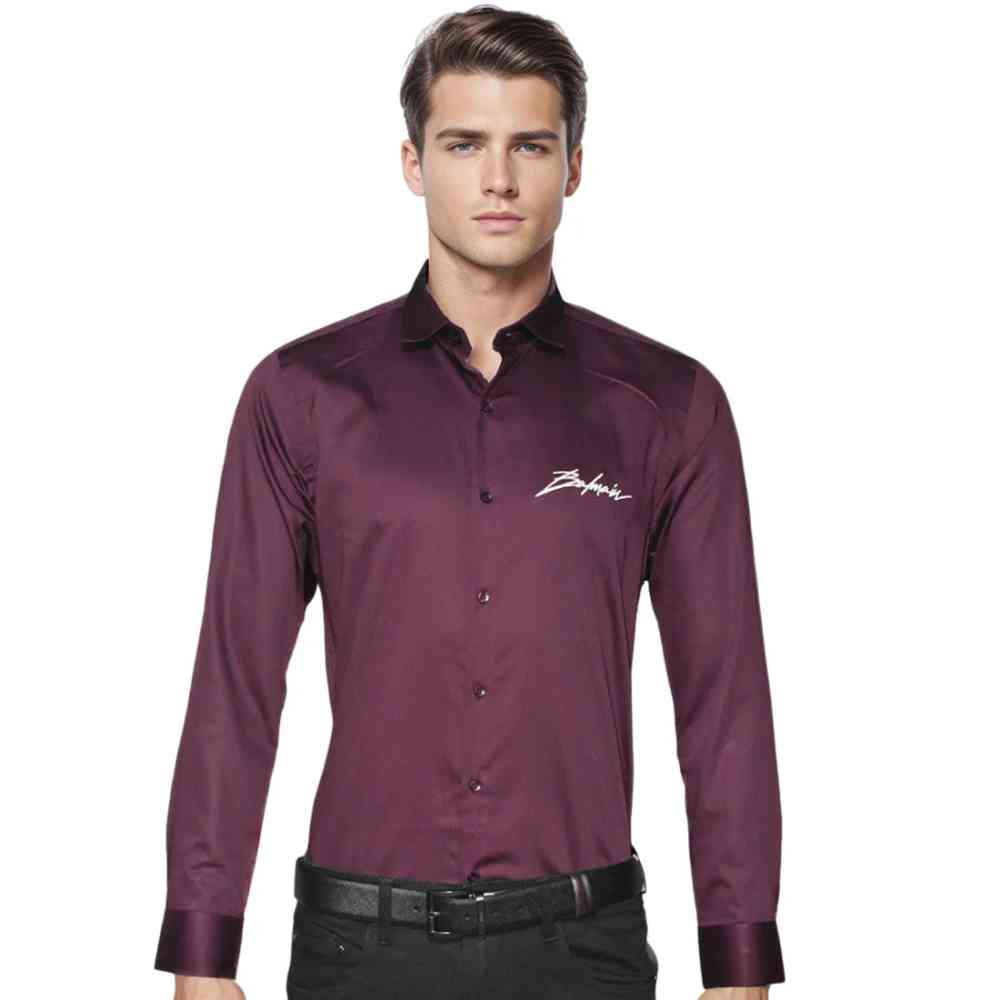 Wine Balmain Green Premium Quality Slim Fit Formal Men's Shirt