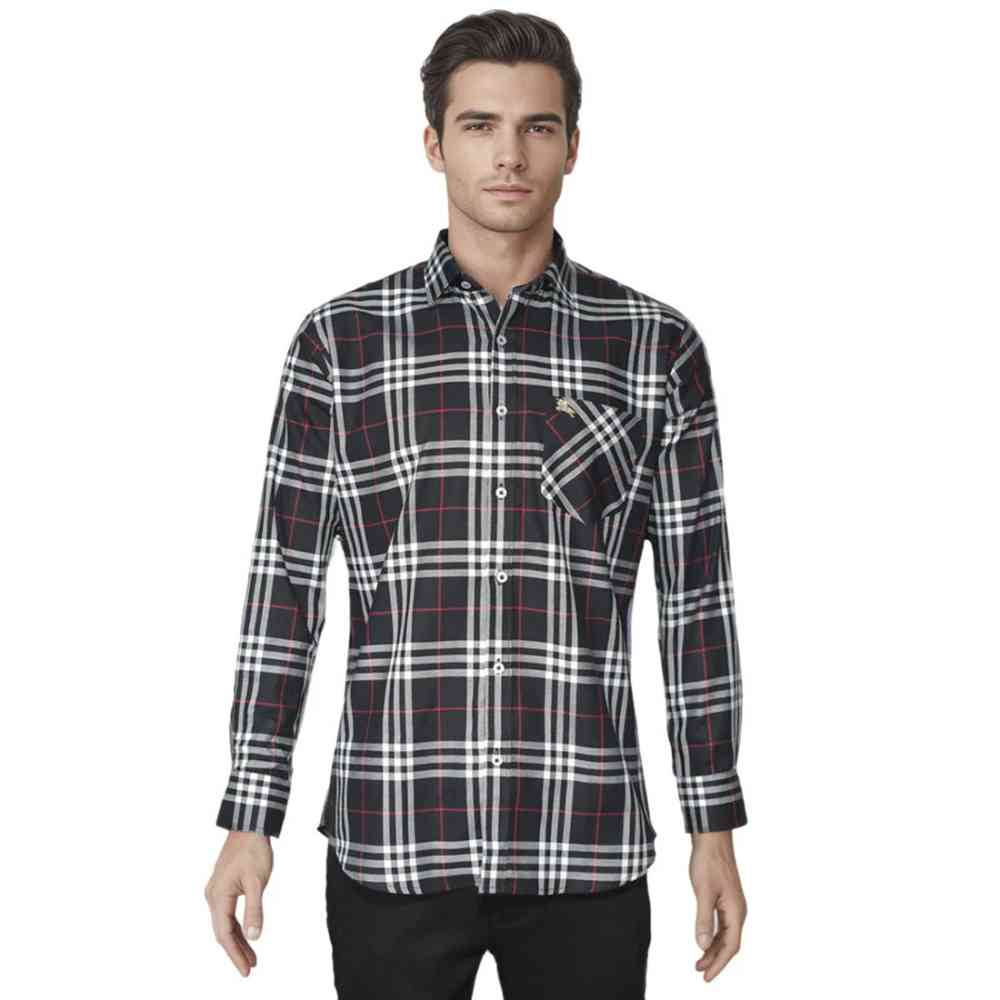 Burberry Black Premium Quality Men's Check Shirt-6