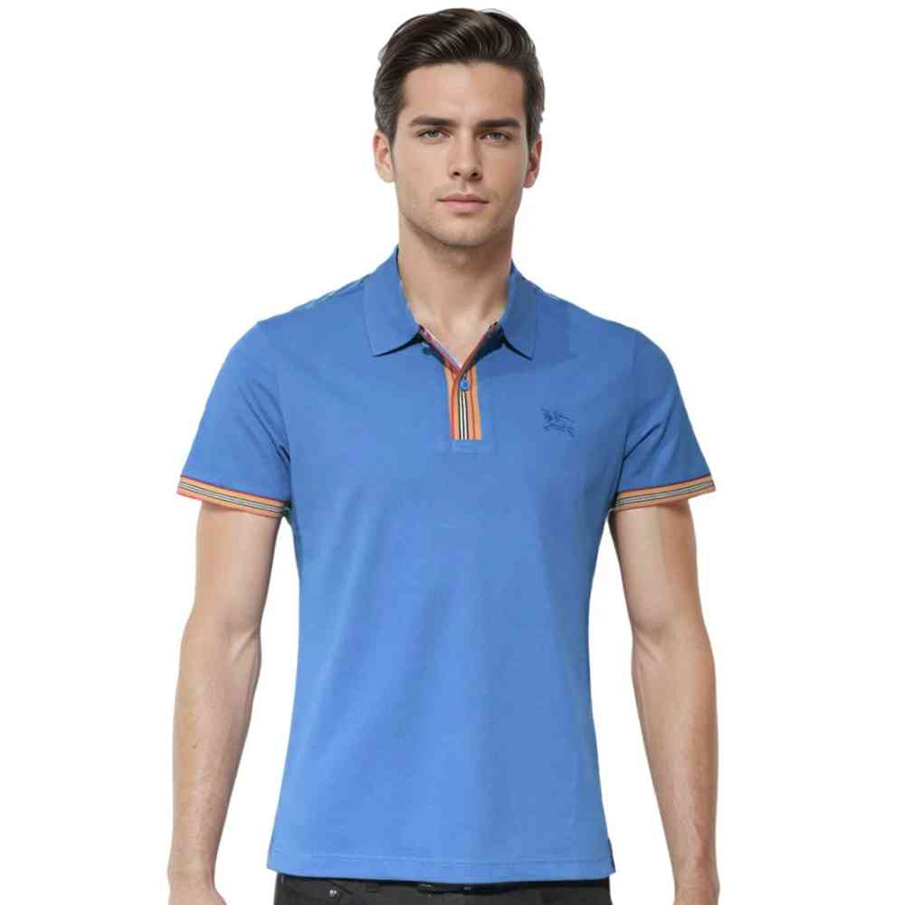 Blue Burberry Embroidery Logo White Premium T-shirt