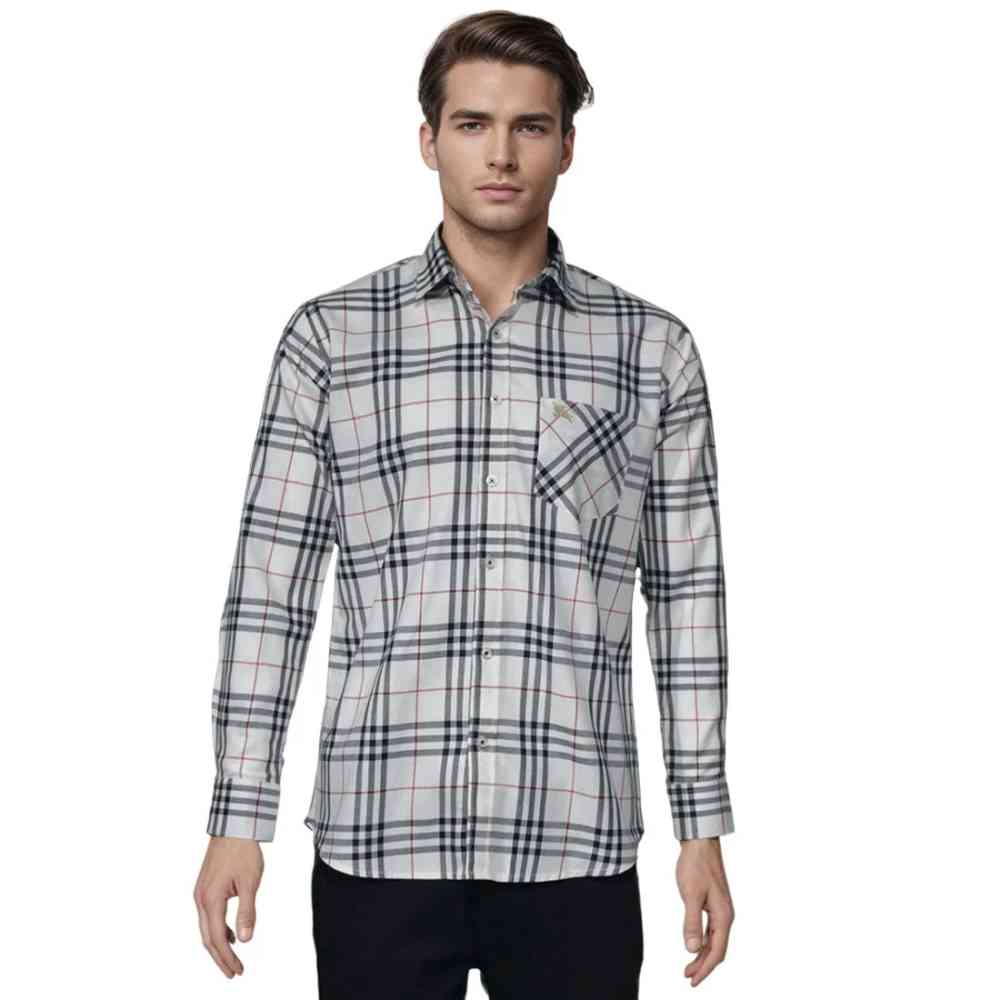 Burberry White Premium Quality Men's Check Shirt-6