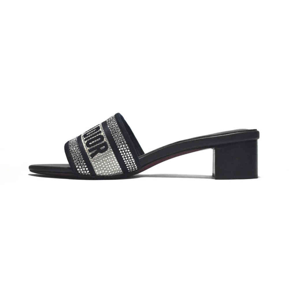 Christian Dior Silver Studded Navy Blue Heels Sandals-thumb-1